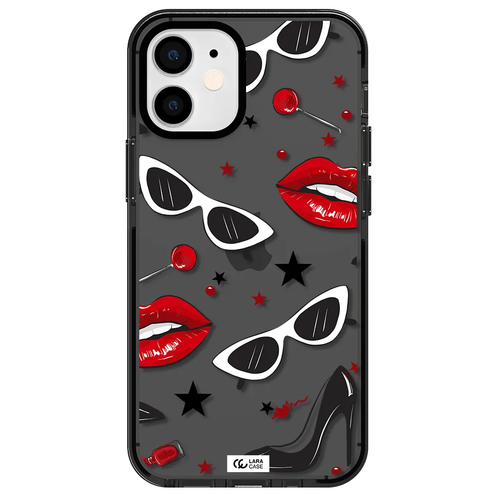 Red Lips Apple iPhone 12 mini impact Smoke Black Case