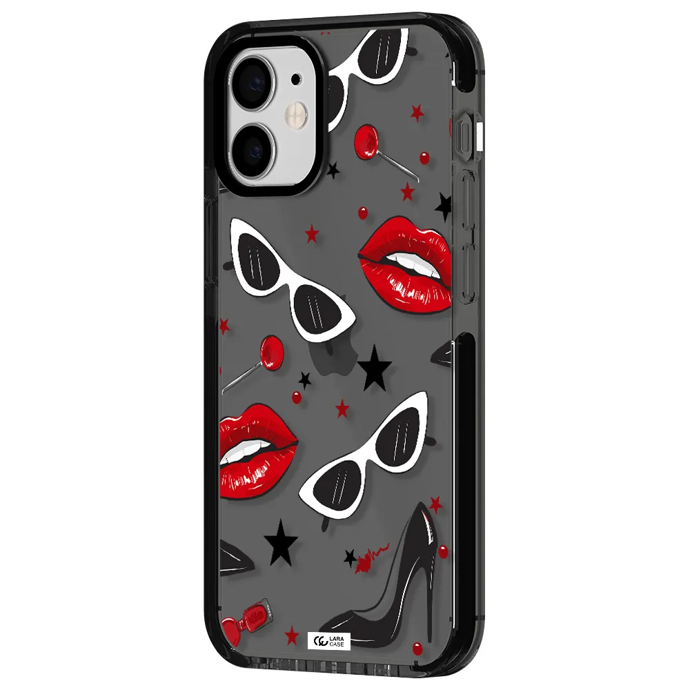 Red Lips Apple iPhone 12 mini impact Smoke Black Case