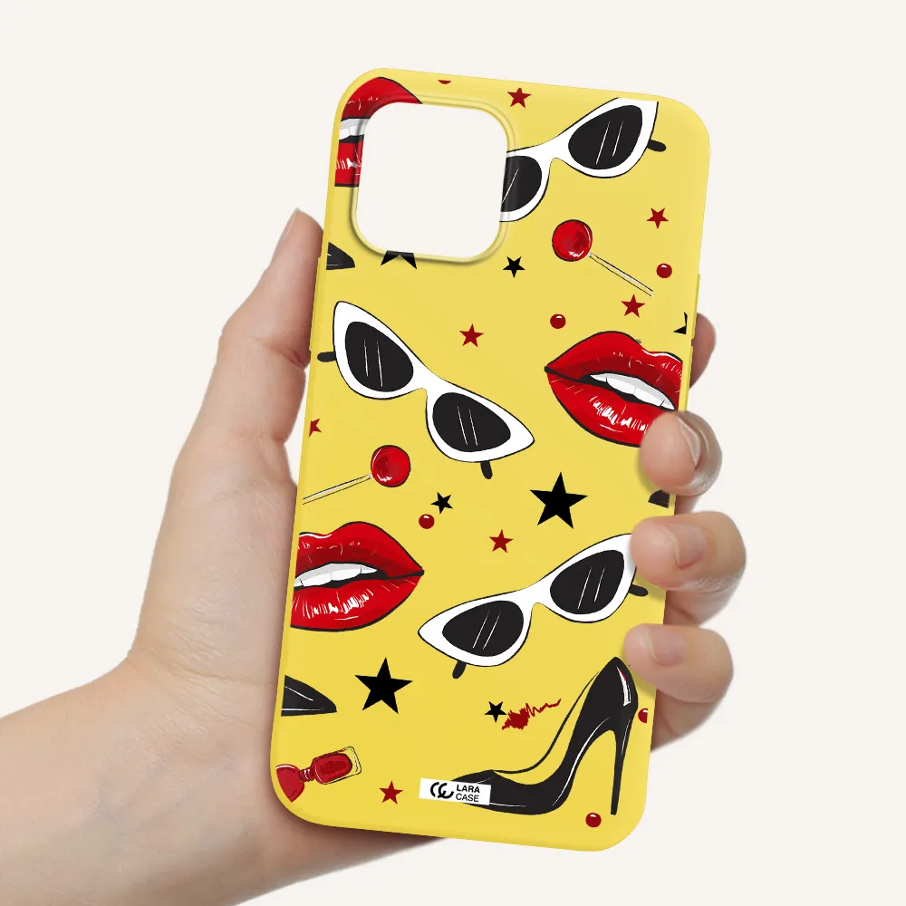 Red Lips Apple iPhone 12 mini Silicone canary yellow Case