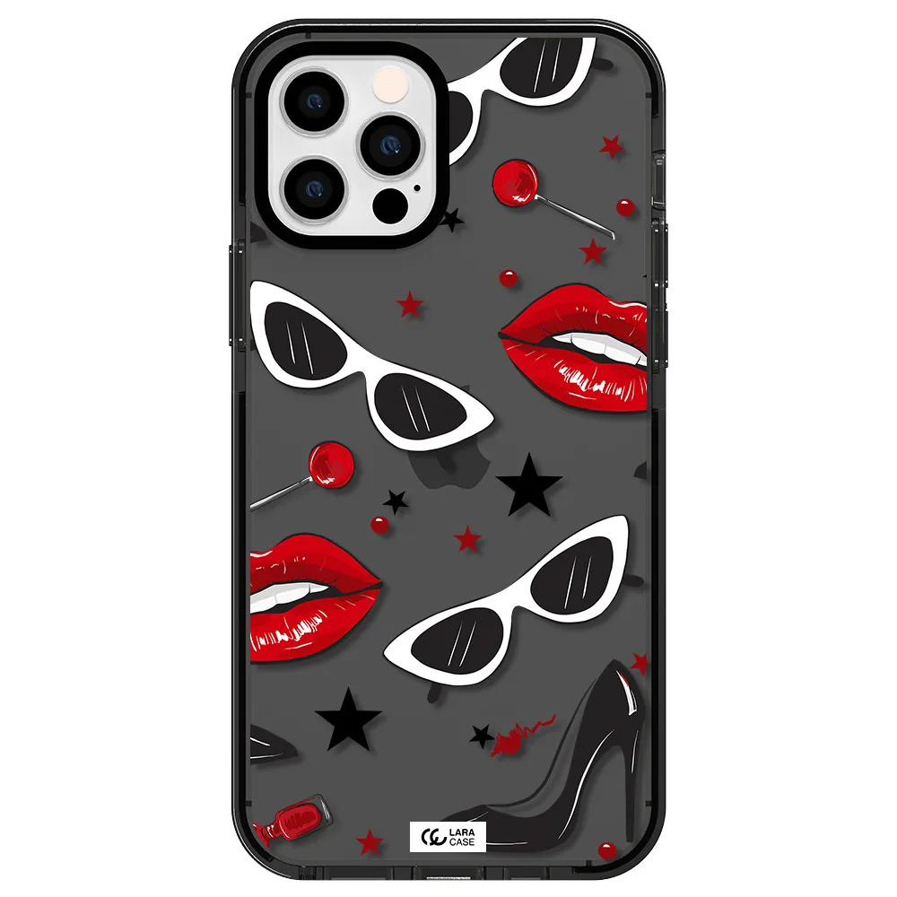 Red Lips Apple iPhone 12 pro impact Smoke Black Case