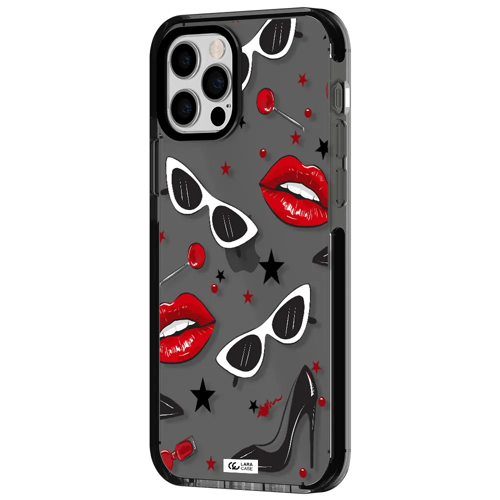 Red Lips Apple iPhone 12 pro impact Smoke Black Case