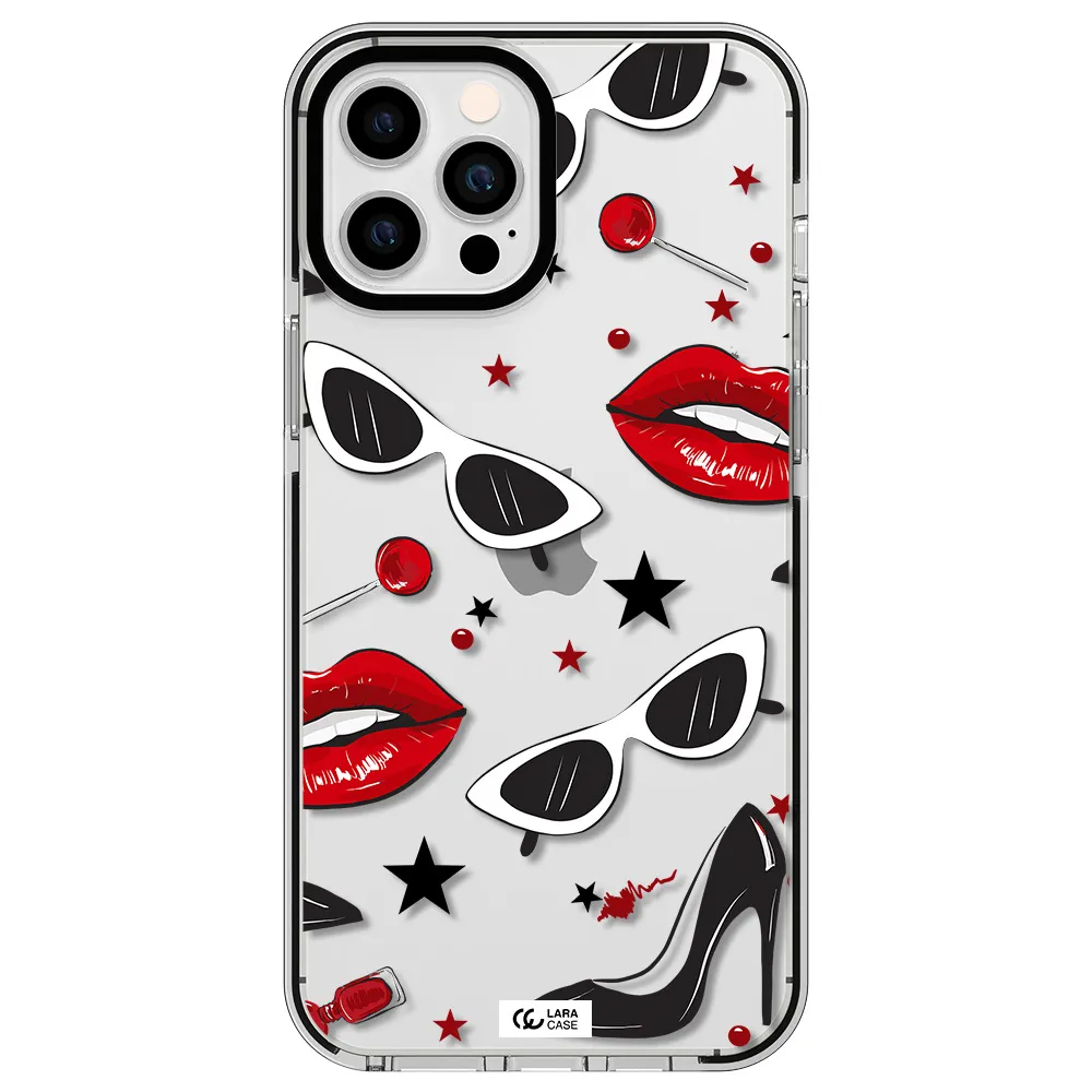Red Lips Apple iPhone 12 pro max impact black border Case