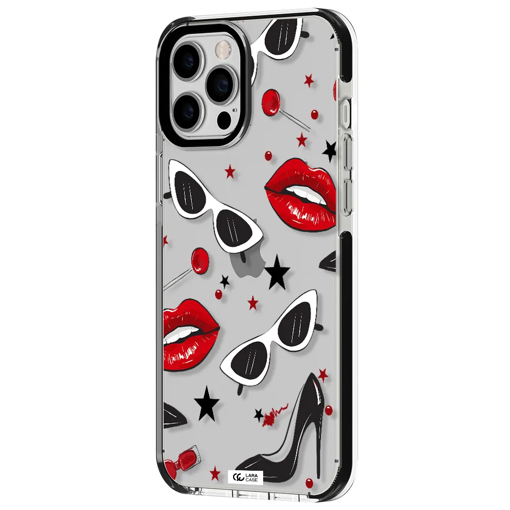 Red Lips Apple iPhone 12 pro max impact black border Case