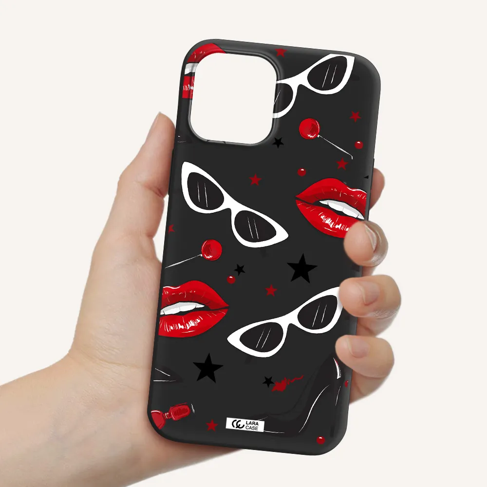 Red Lips Apple iPhone 12 pro max Silicone black Case