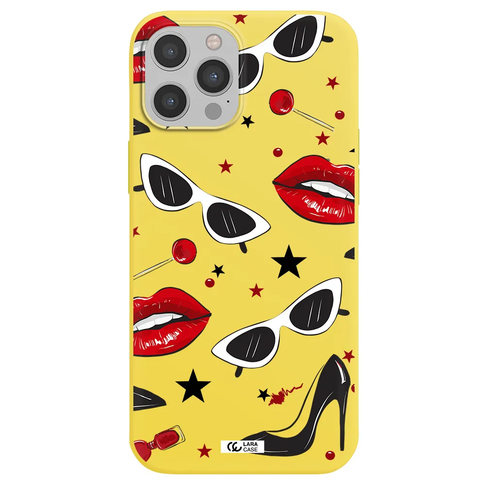Red Lips Apple iPhone 12 pro max Silicone canary yellow Case