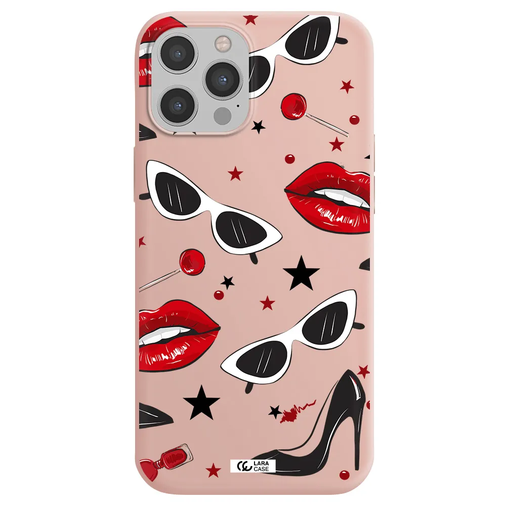 Red Lips Apple iPhone 12 pro max Silicone pastel pink Case