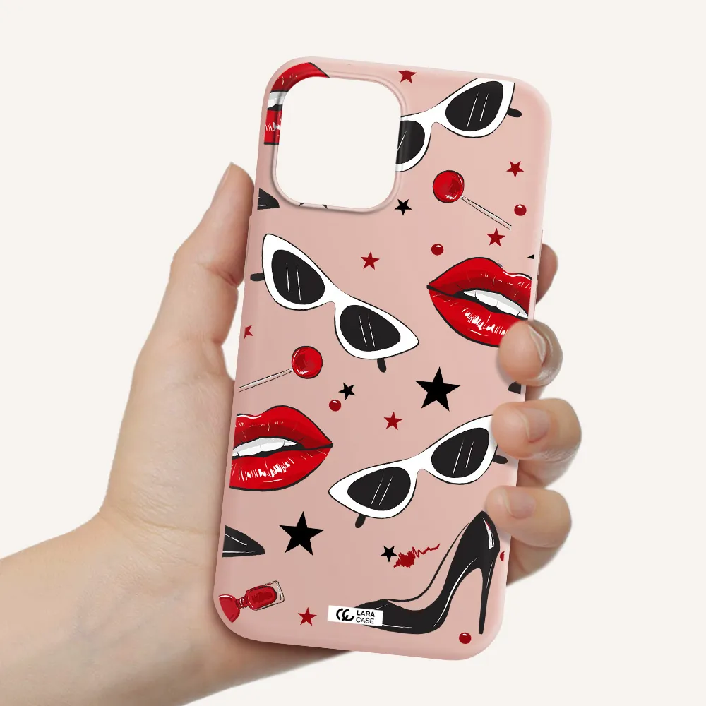 Red Lips Apple iPhone 12 pro max Silicone pastel pink Case