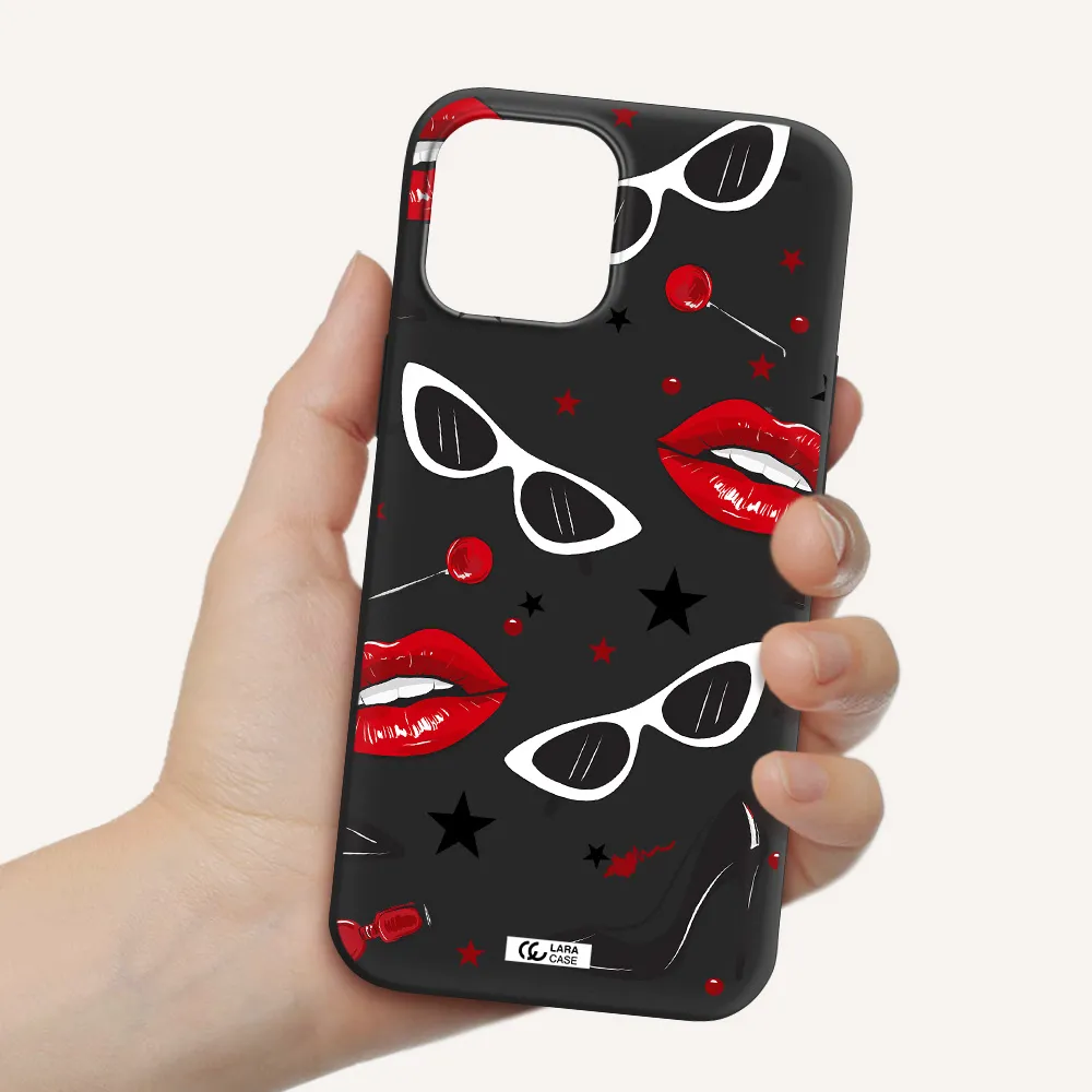 Red Lips Apple iPhone 12 pro Silicone black Case