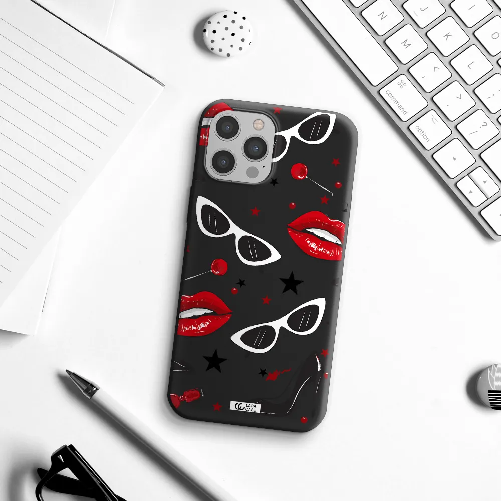 Red Lips Apple iPhone 12 pro Silicone black Case
