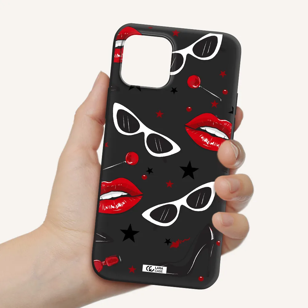 Red Lips Apple iPhone 12 Silicone black Case