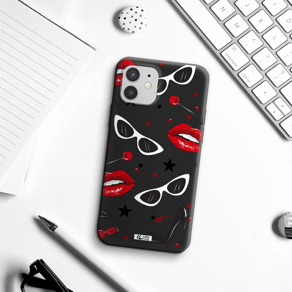 Red Lips Apple iPhone 12 Silicone black Case