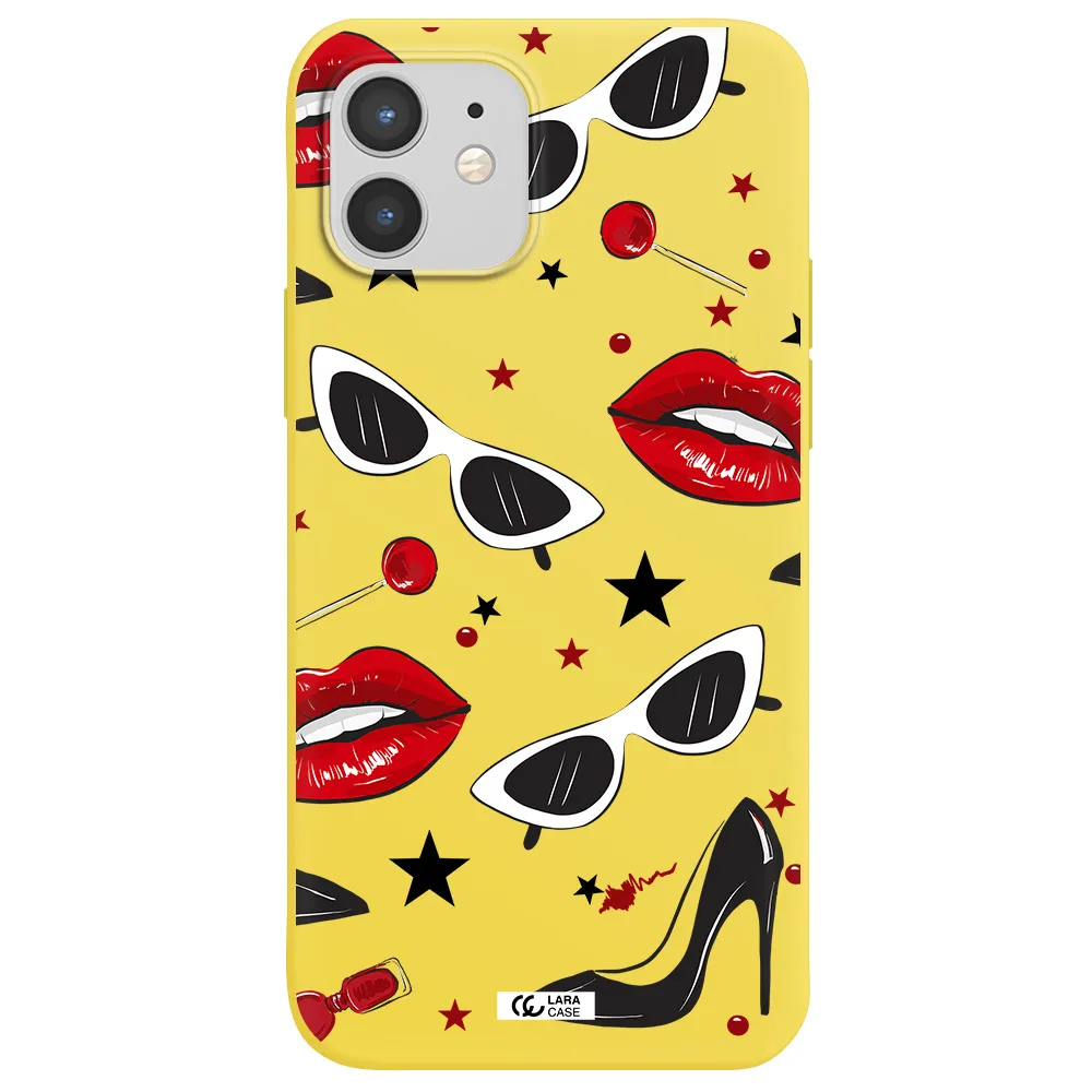Red Lips Apple iPhone 12 Silicone canary yellow Case