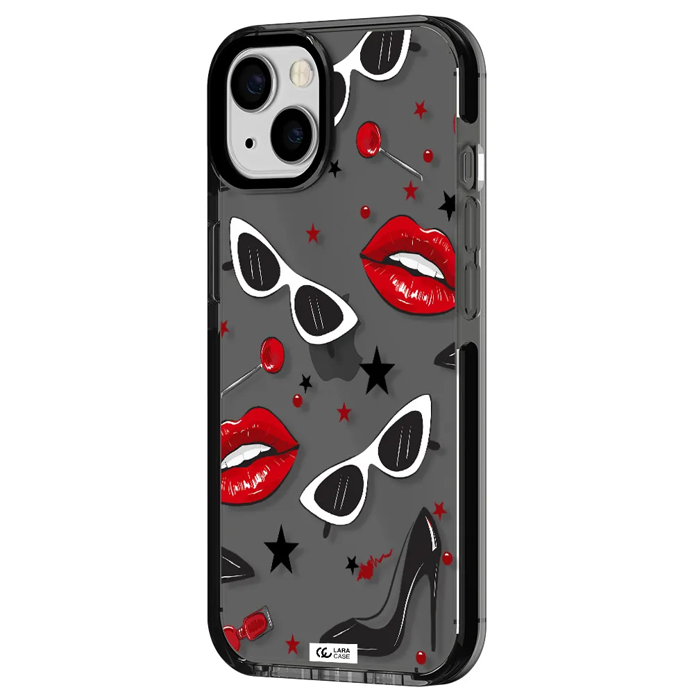 Red Lips Apple iPhone 13 impact Smoke Black Case