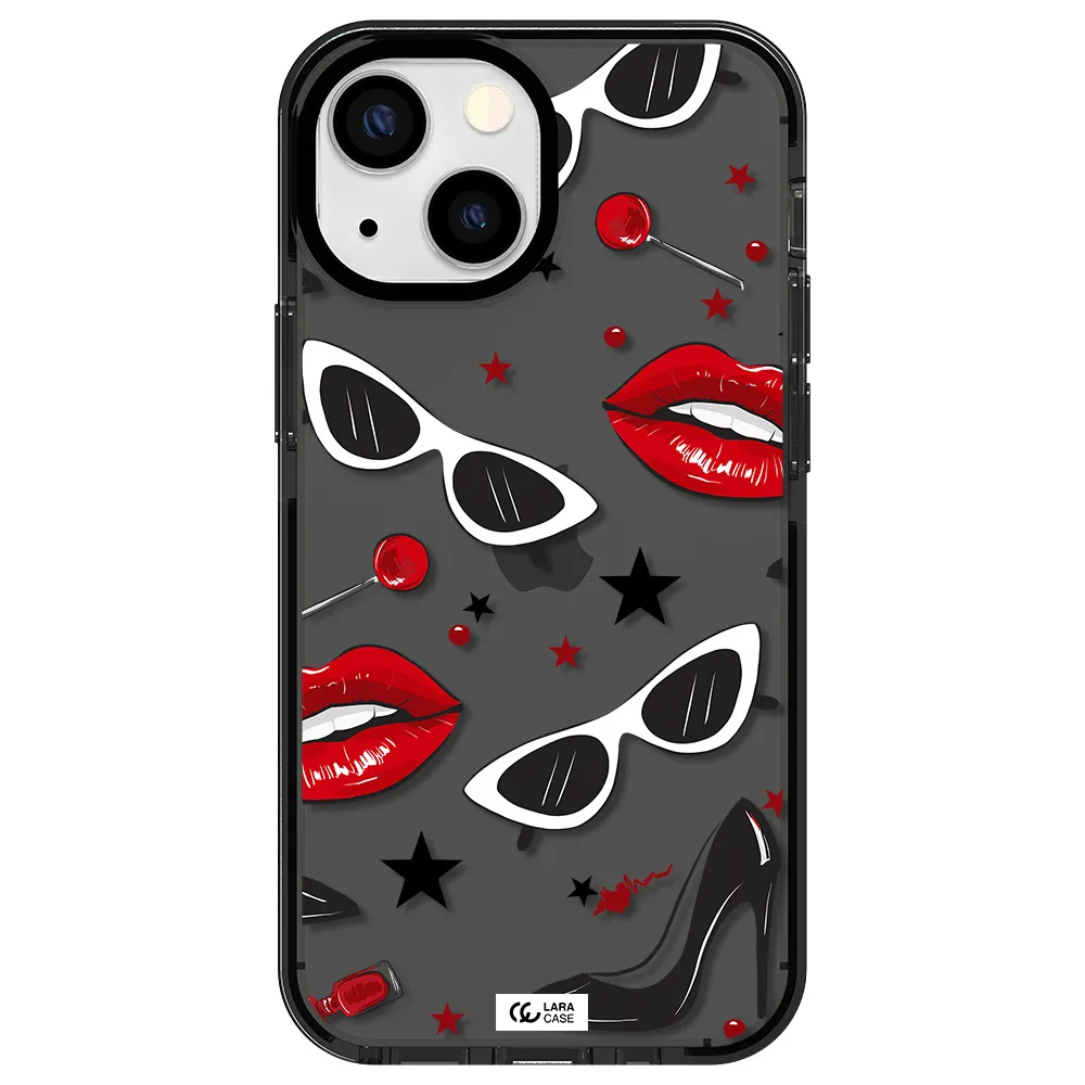 Red Lips Apple iPhone 13 mini impact Smoke Black Case