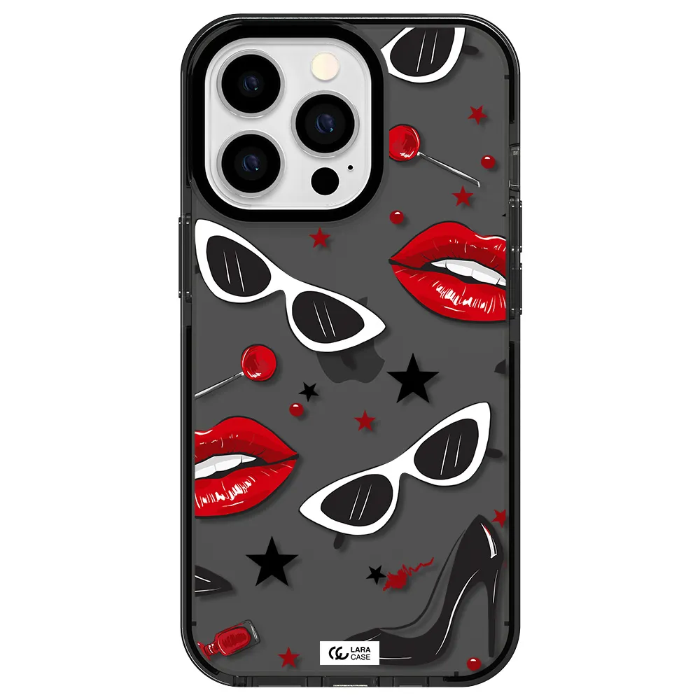 Red Lips Apple iPhone 13 Pro impact Smoke Black Case