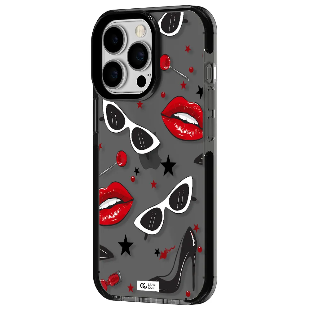 Red Lips Apple iPhone 13 Pro impact Smoke Black Case
