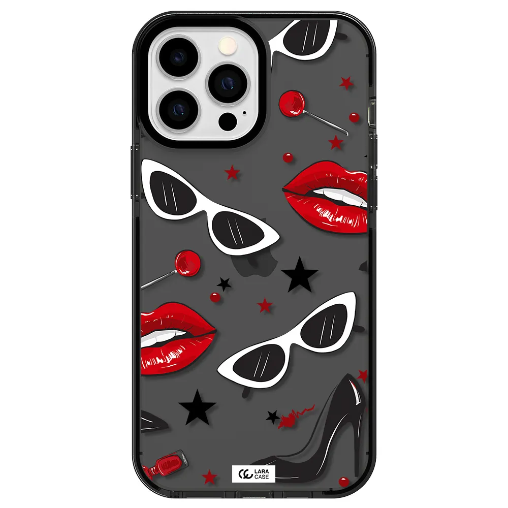 Red Lips Apple iPhone 13 Pro Max impact Smoke Black Case