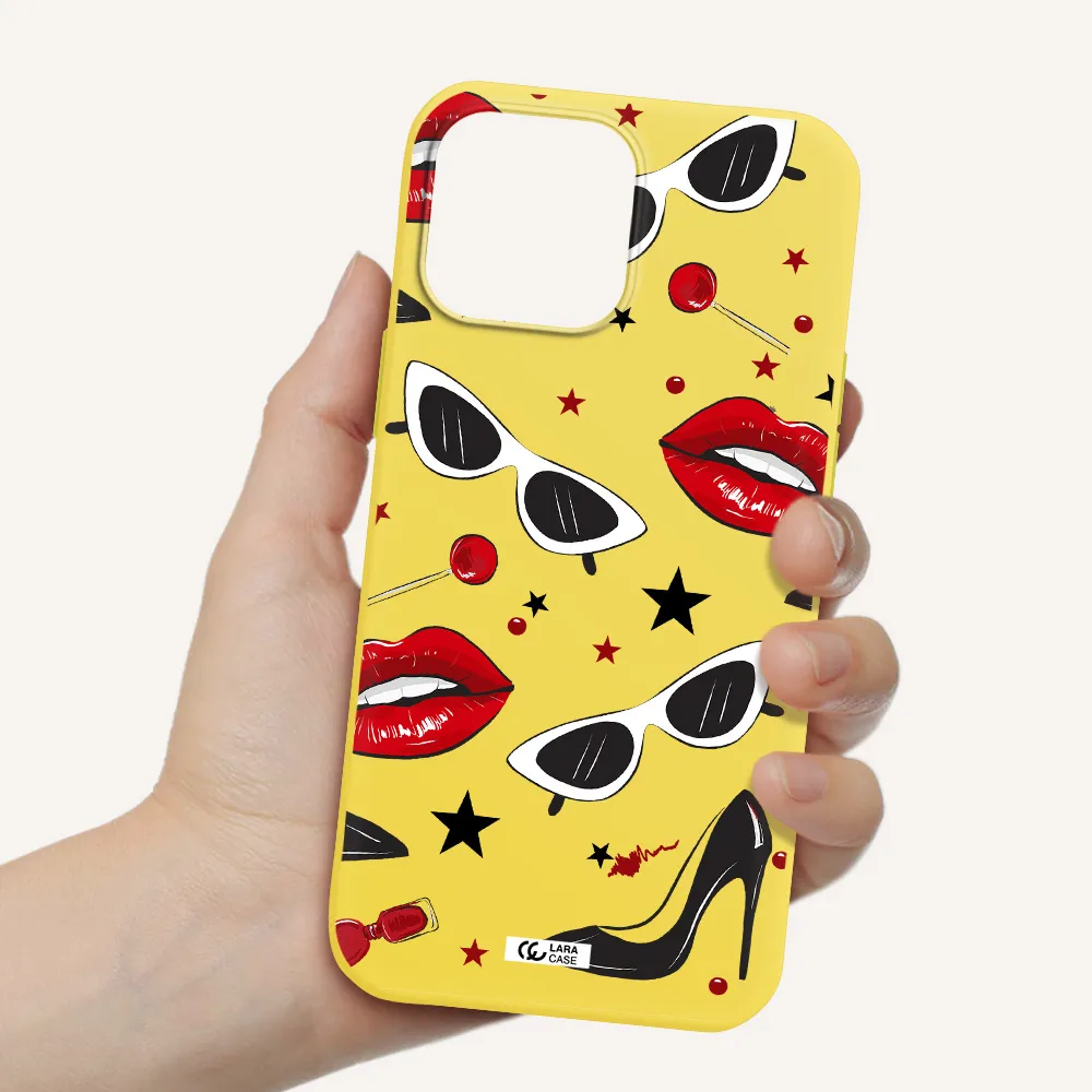 Red Lips Apple iPhone 13 Pro Max Silicone canary yellow Case