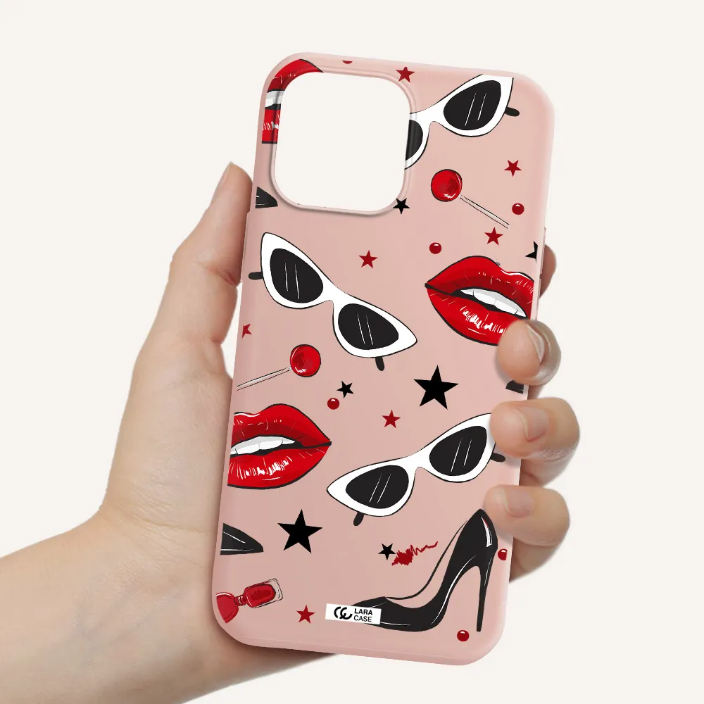 Red Lips Apple iPhone 13 Pro Max Silicone pastel pink Case