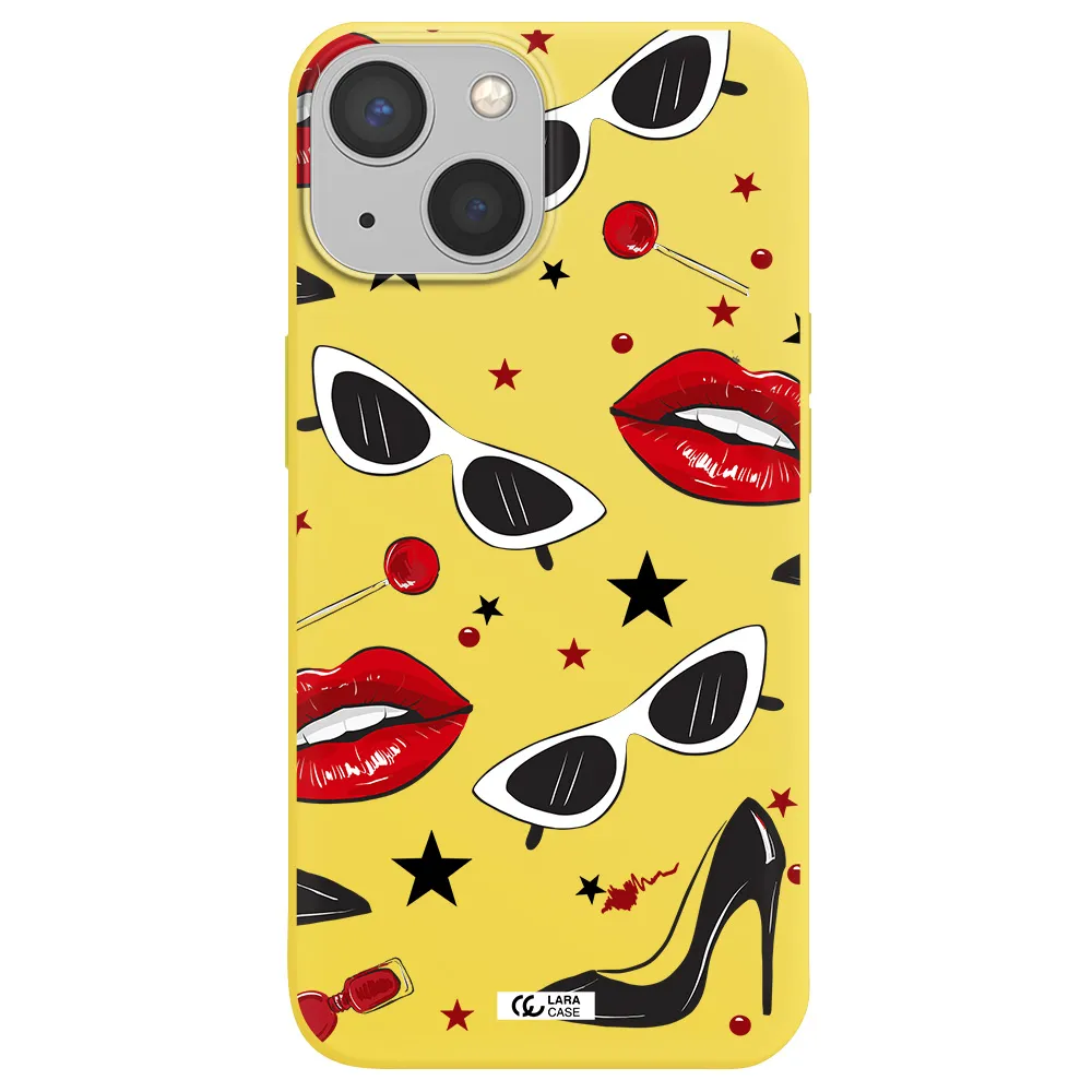 Red Lips Apple iPhone 13 Silicone canary yellow Case