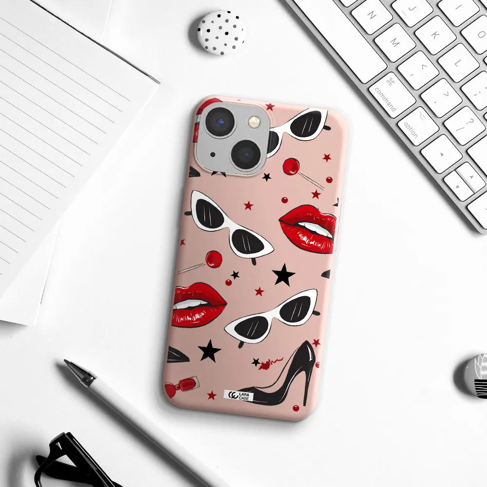 Red Lips Apple iPhone 13 Silicone pastel pink Case