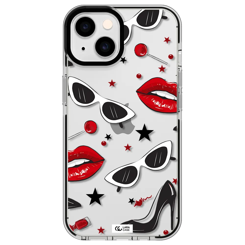 Red Lips Apple iPhone 14 impact black border Case