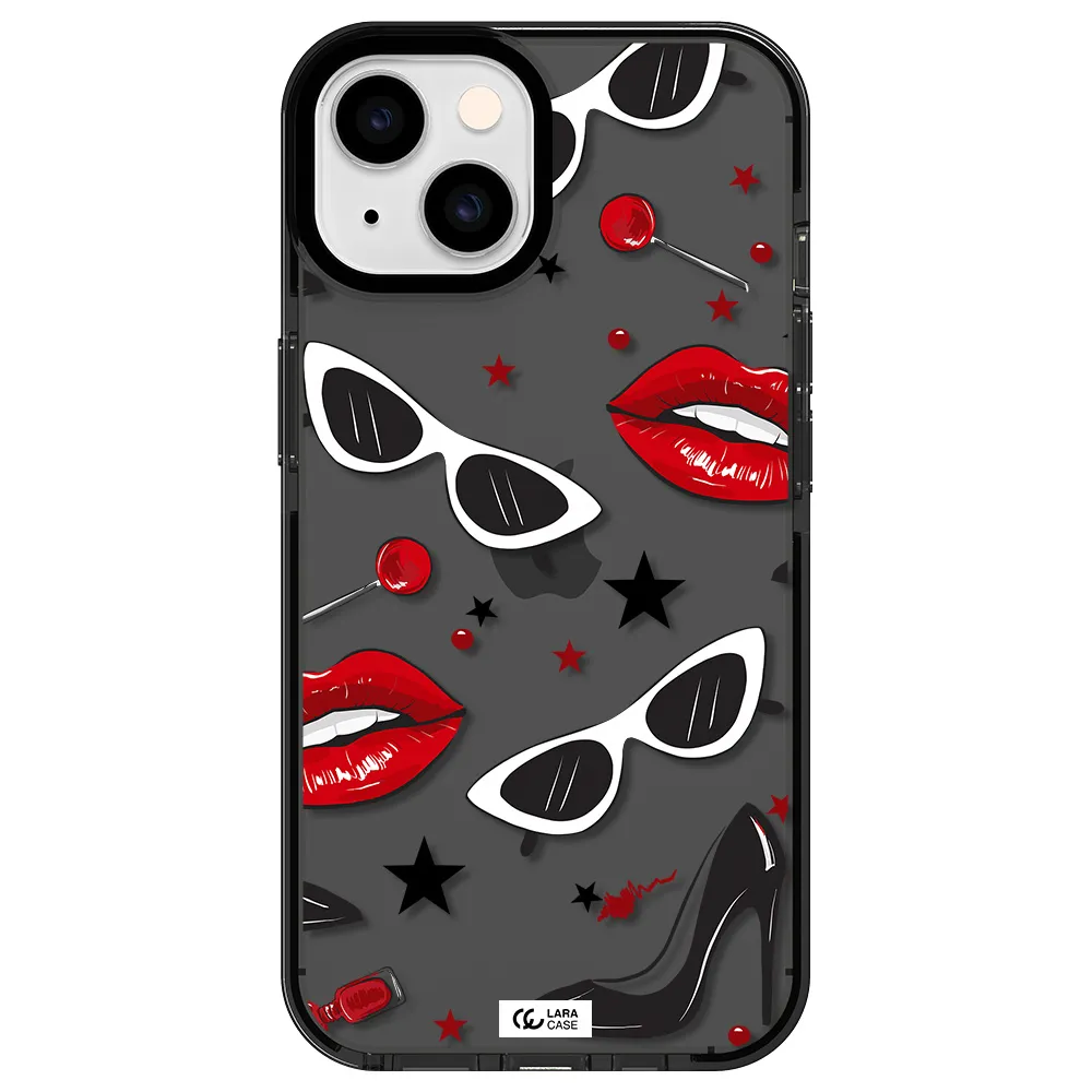 Red Lips Apple iPhone 14 impact Smoke Black Case