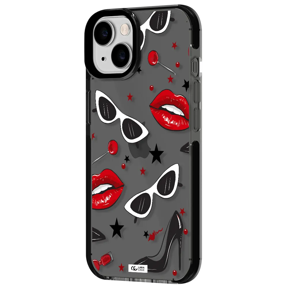 Red Lips Apple iPhone 14 impact Smoke Black Case