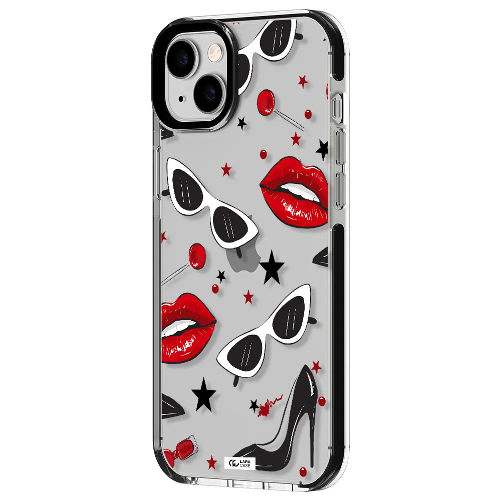 Red Lips Apple iPhone 14 plus impact black border Case