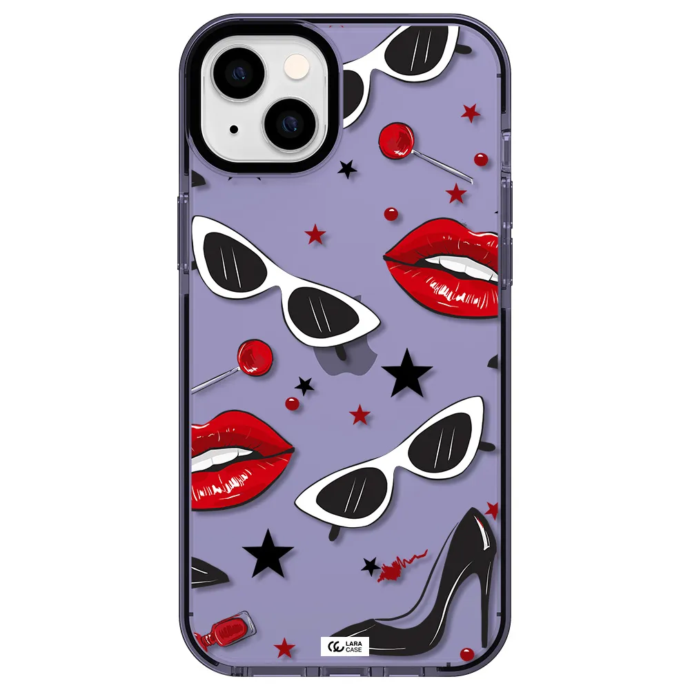 Red Lips Apple iPhone 14 plus impact Lilac Case