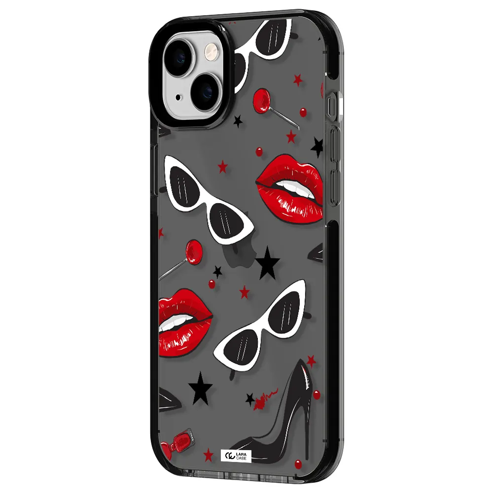 Red Lips Apple iPhone 14 plus impact Smoke Black Case