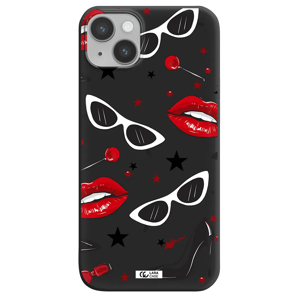 Red Lips Apple iPhone 14 plus Silicone black Case