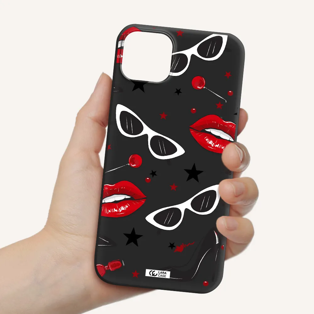 Red Lips Apple iPhone 14 plus Silicone black Case