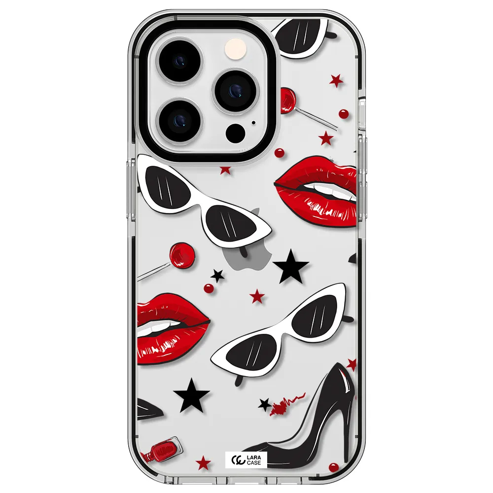Red Lips Apple iPhone 14 pro impact black border Case
