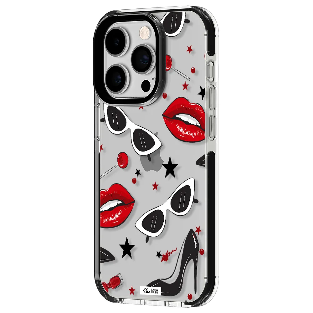 Red Lips Apple iPhone 14 pro impact black border Case