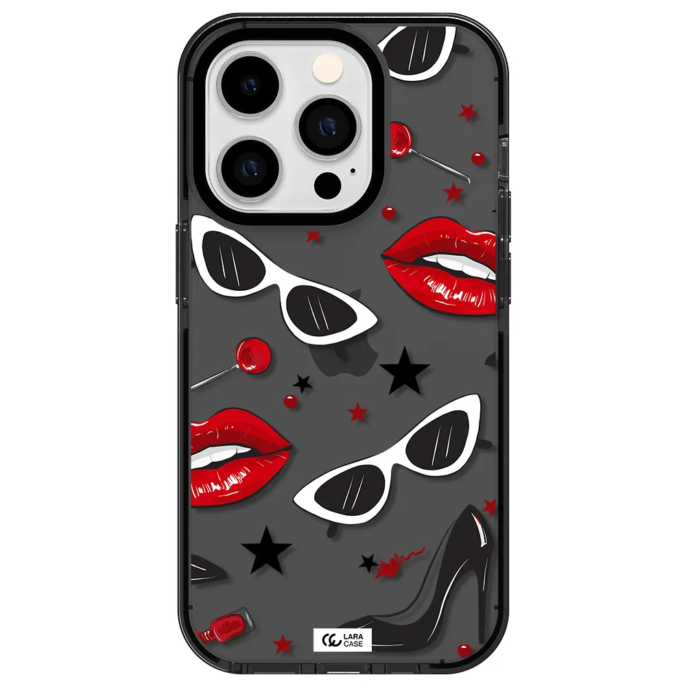 Red Lips Apple iPhone 14 pro impact Smoke Black Case
