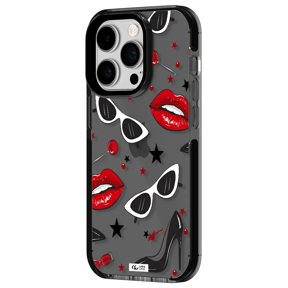 Red Lips Apple iPhone 14 pro impact Smoke Black Case