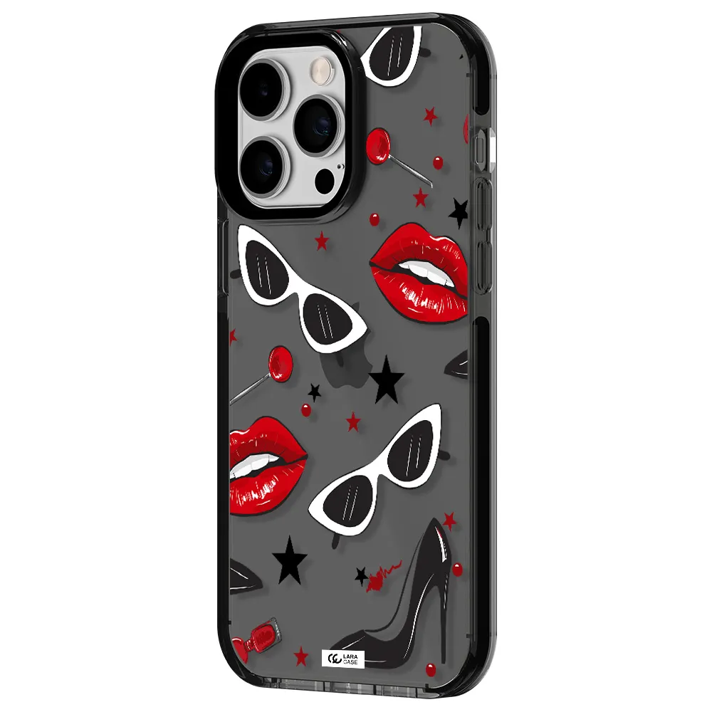Red Lips Apple iPhone 14 pro max impact Smoke Black Case