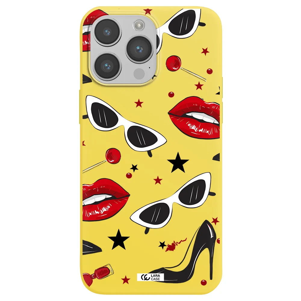 Red Lips Apple iPhone 14 pro max Silicone canary yellow Case