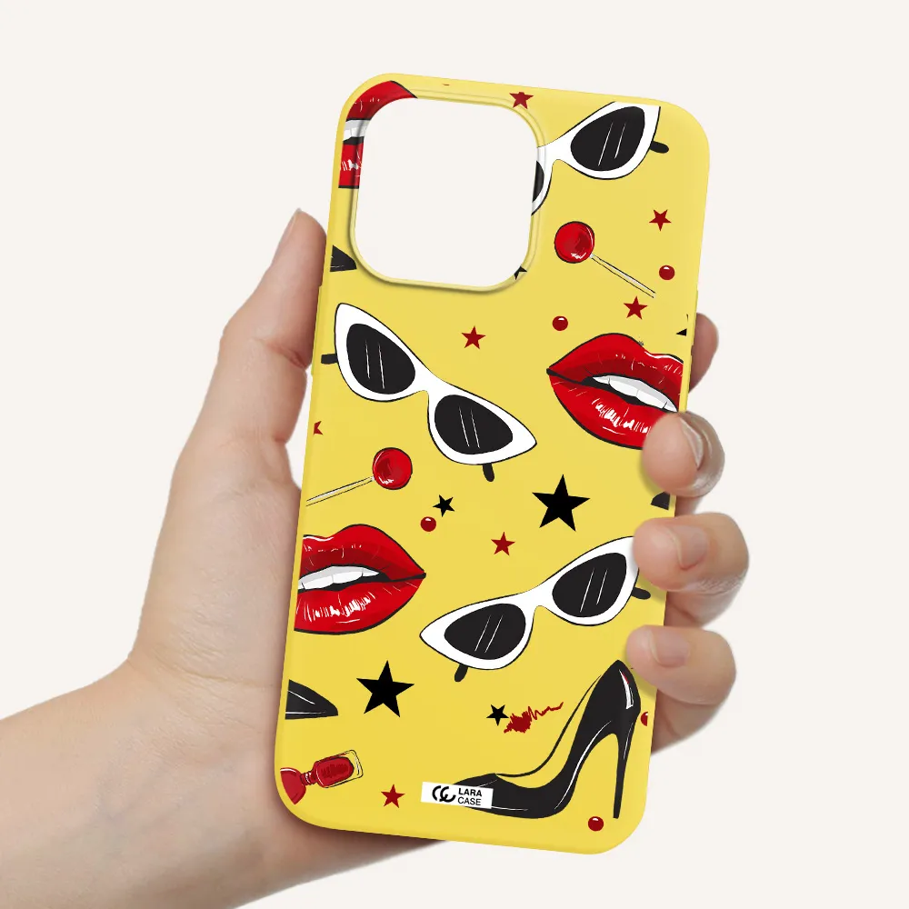Red Lips Apple iPhone 14 pro Silicone canary yellow Case