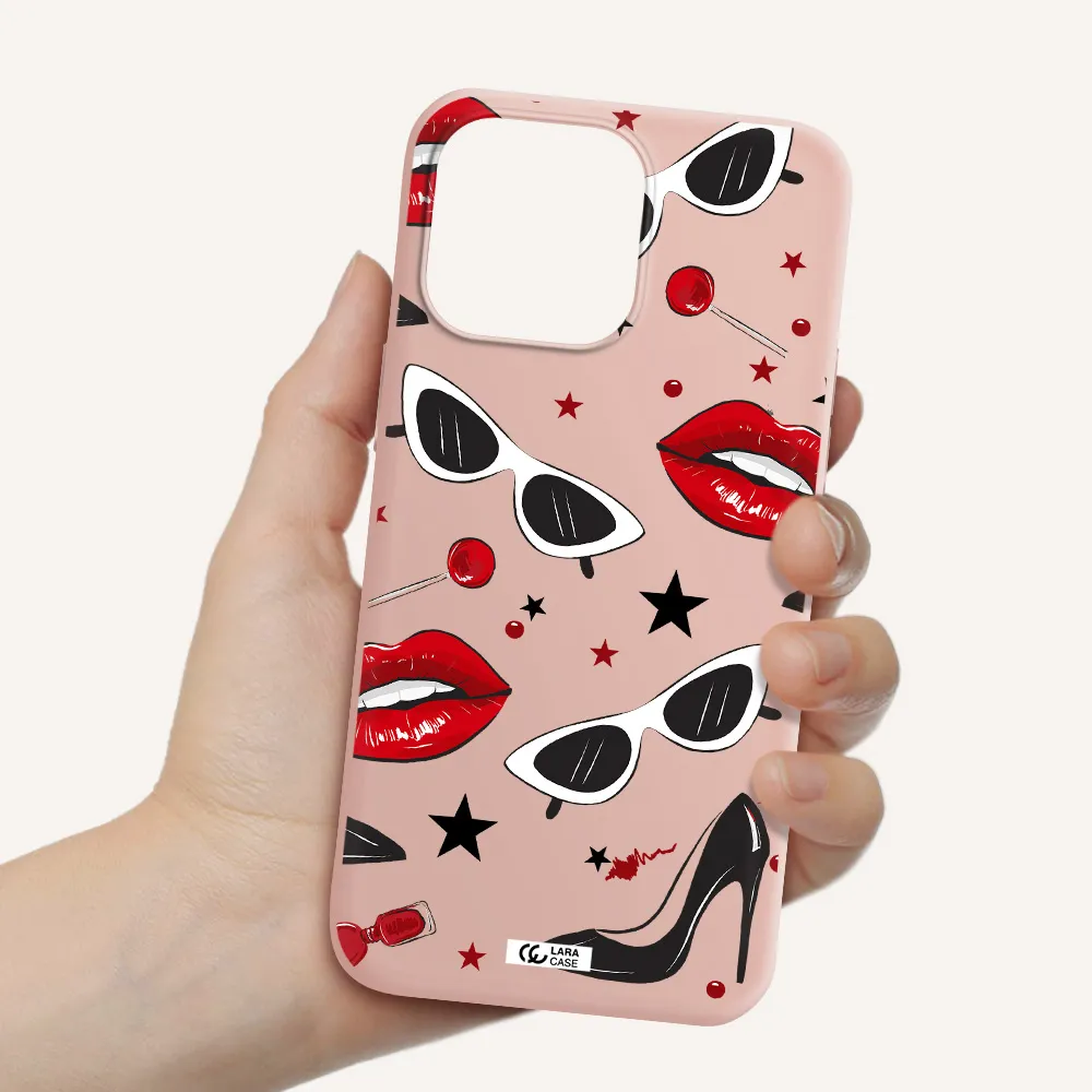 Red Lips Apple iPhone 14 pro Silicone pastel pink Case