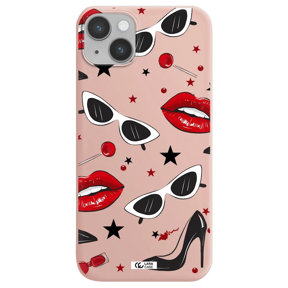 Red Lips Apple iPhone 14 Silicone pastel pink Case