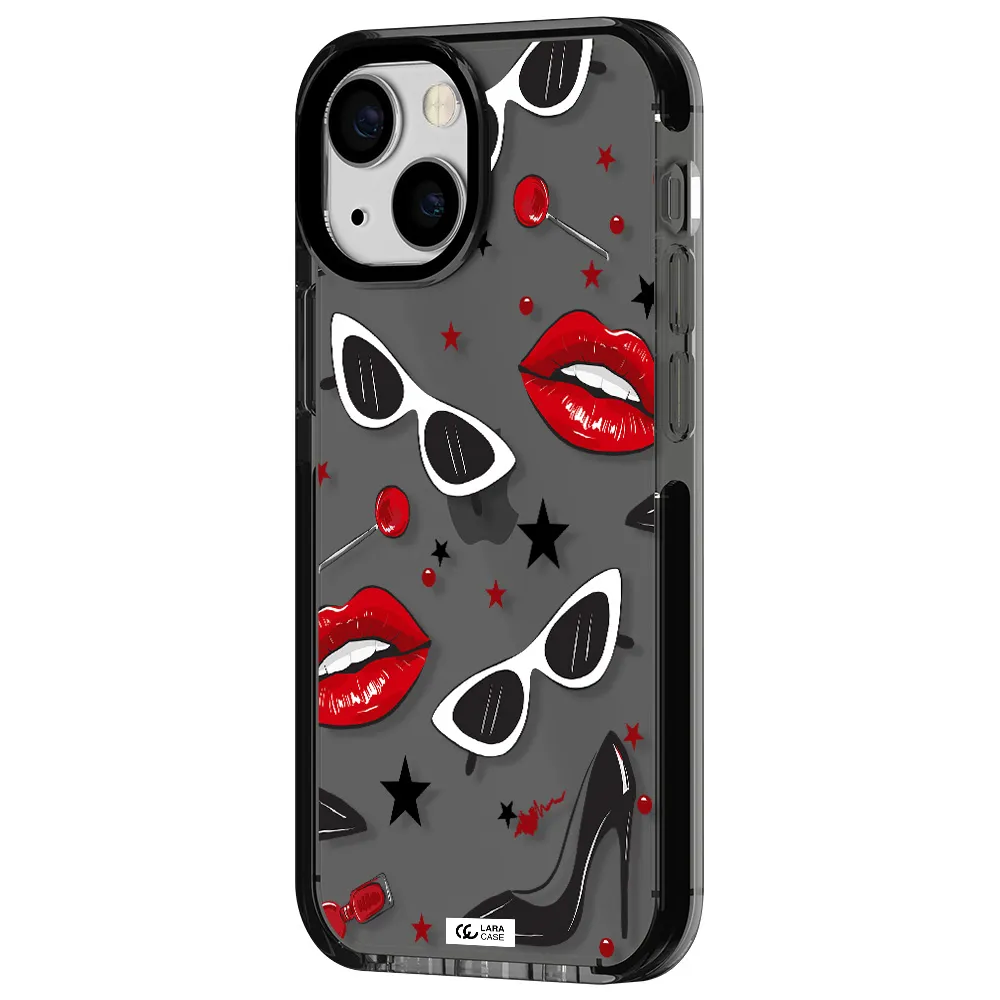 Red Lips Apple iPhone 15 impact Smoke Black Case