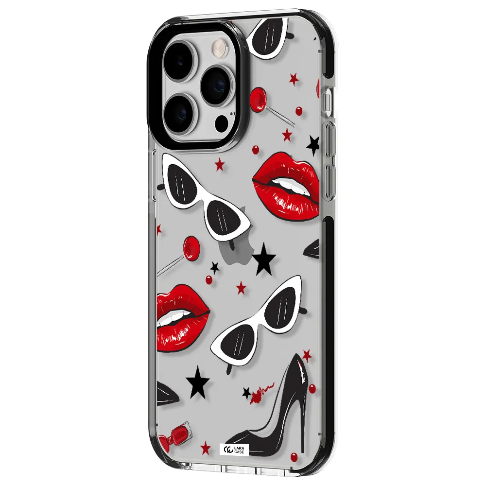 Red Lips Apple iPhone 15 Pro Max impact black border Case