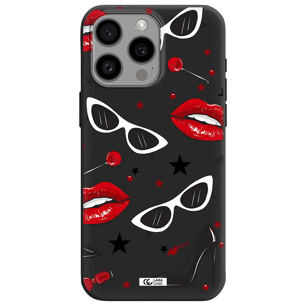 Red Lips Apple Iphone 15 Pro max Silicone black Case