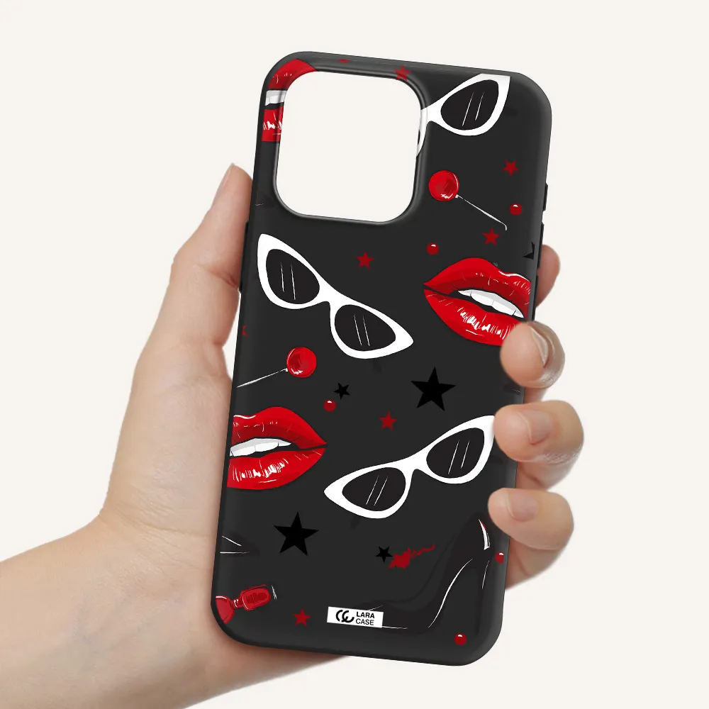 Red Lips Apple Iphone 15 Pro max Silicone black Case