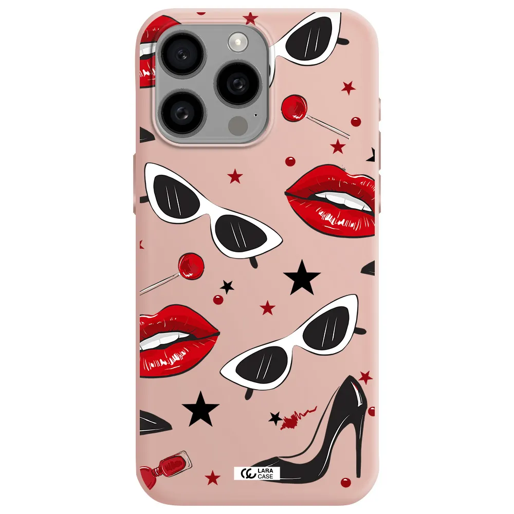 Red Lips Apple Iphone 15 Pro max Silicone pastel pink Case