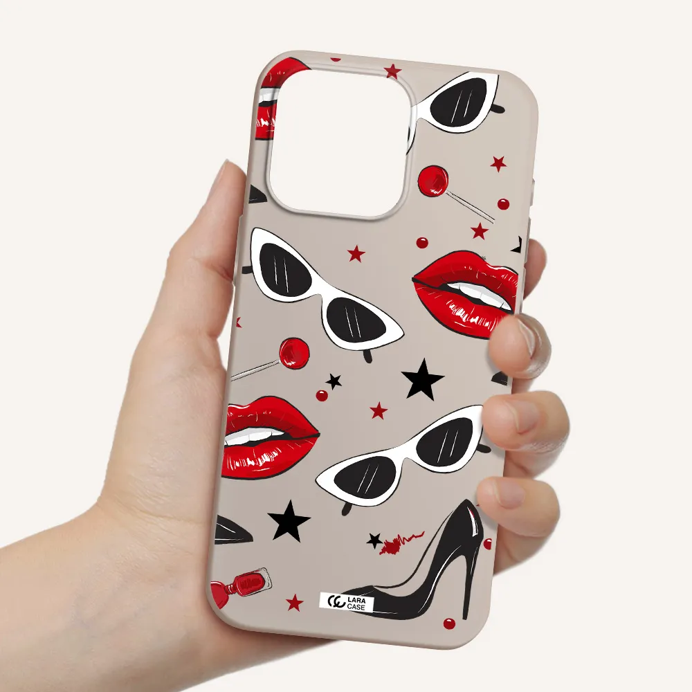 Red Lips Apple Iphone 15 Pro max Silicone Stone Case