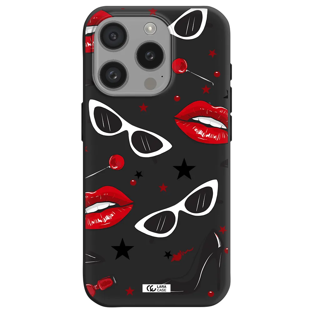 Red Lips Apple Iphone 15 Pro Silicone Black Case