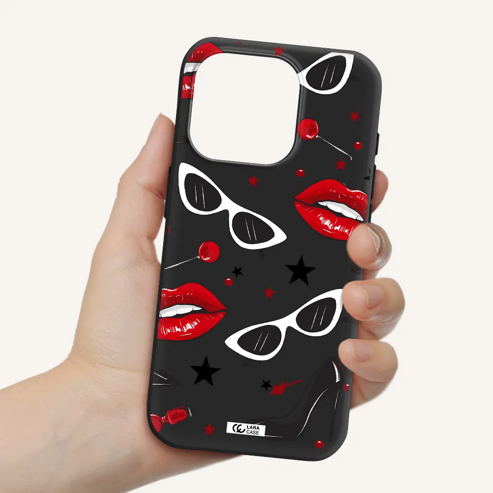 Red Lips Apple Iphone 15 Pro Silicone Black Case